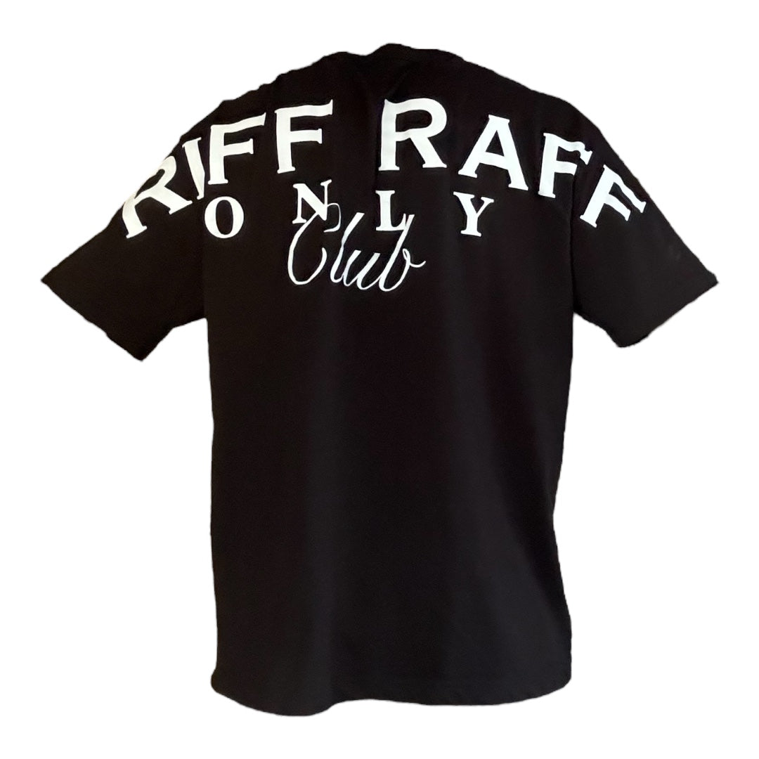 Black Oversized organic Riff Raff Only club bold print T-shirt