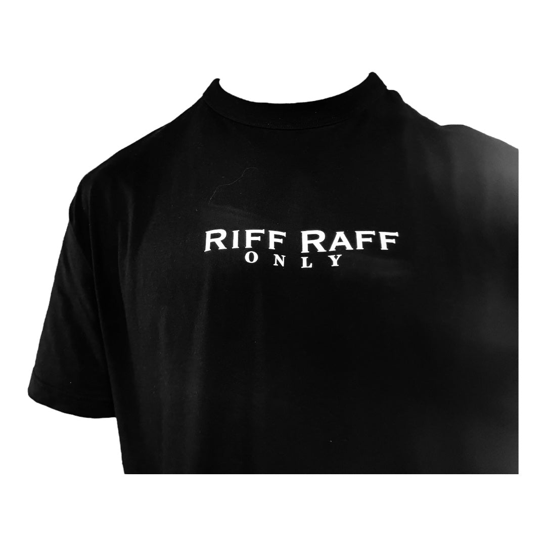 Black Oversized organic Riff Raff Only club bold print T-shirt